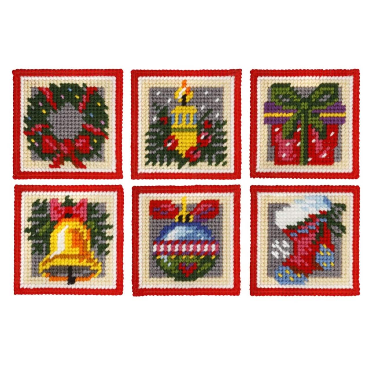 Orchidea Coaster Needlepoint (Halfstitch) Kit Set of 6 Designs Christmas Time